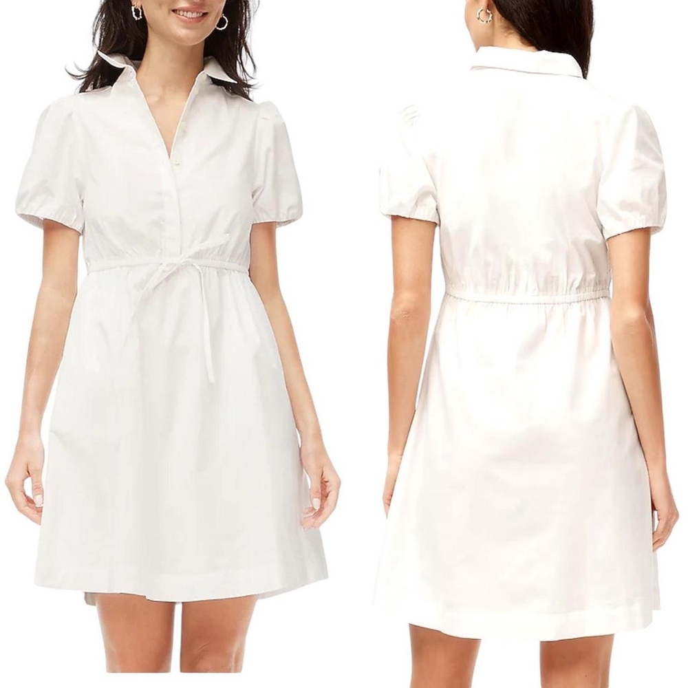 J.Crew Collared short-sleeve Puffed Sleeve Pocketed tie-waist mini dress Size 4p